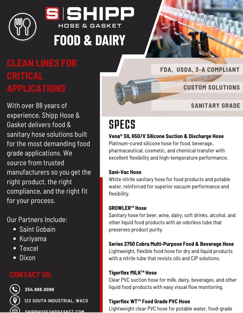 Shipp Hose spec sheet for Food grade hose