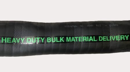 large black industrial hose for dry bulk materials like concrete